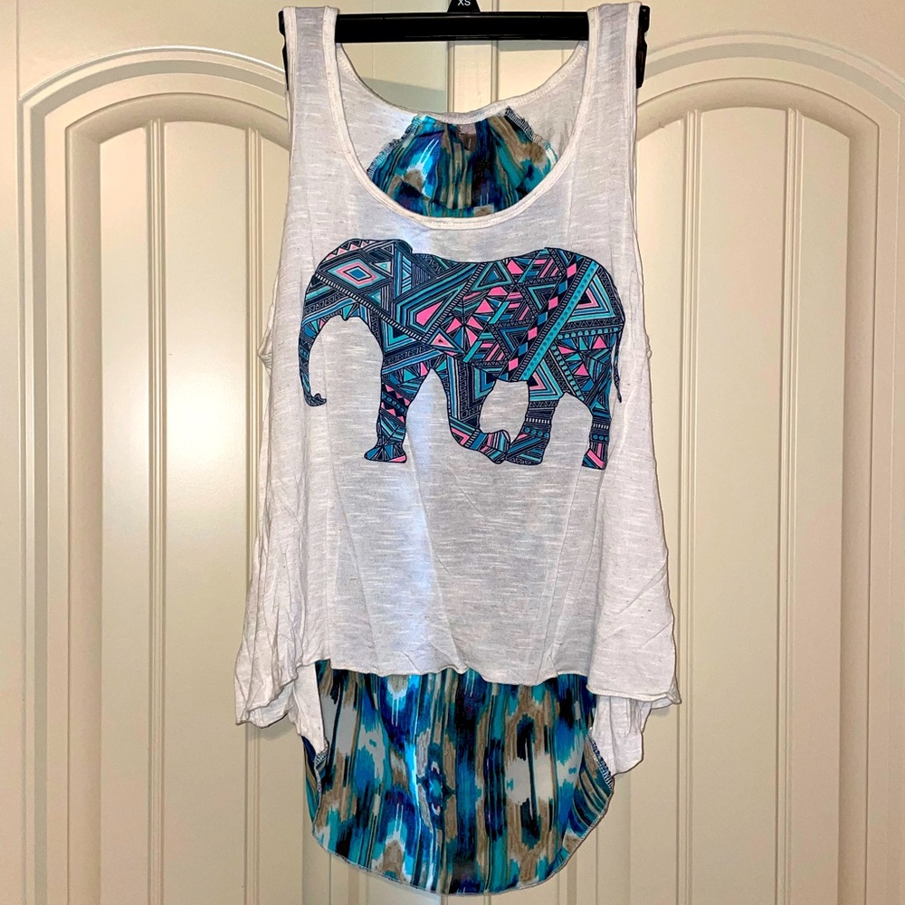 Aztec elephant high low tank top